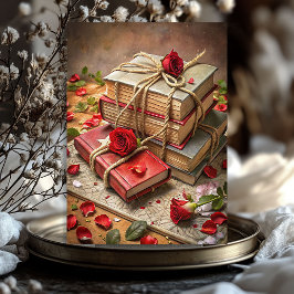 Papel De Seda Watercolor shabby chic rosas rojas vintage libros 