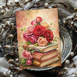 Papel De Seda Watercolor shabby chic rosas rojas vintage libros 