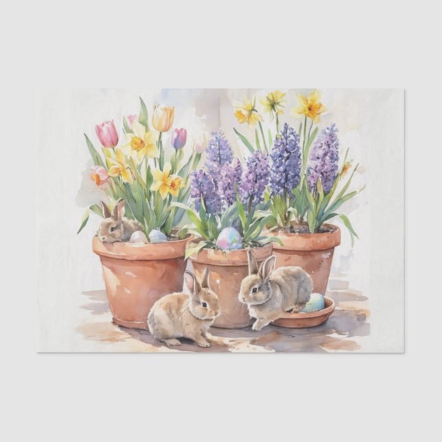 Papel De Seda Watercolor Springtime / Easter Bunny Floral  (Anverso)