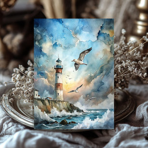 Papel De Seda Watercolor vintage casa de la luz del mar Glarus g