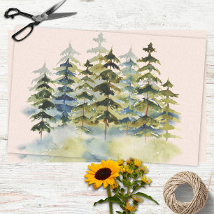 Papel De Seda Watercolor Vintage Foggy Green Pine Forest
