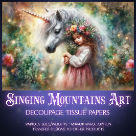 Papel De Seda Watercolor Wildflower Fantasy Unicorn Decoupage 