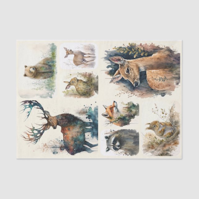 Papel De Seda Watercolor Woodland Animals (Anverso)