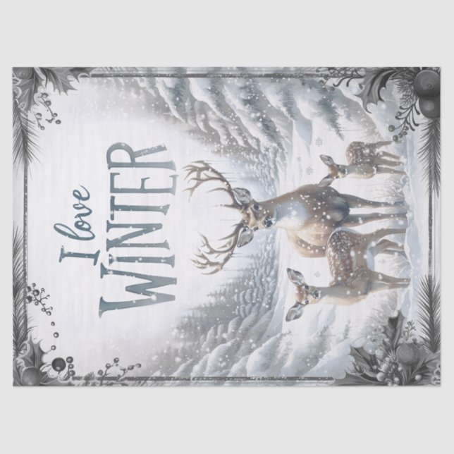 Papel De Seda Watercolor Woodland Winter Deer (Anverso)