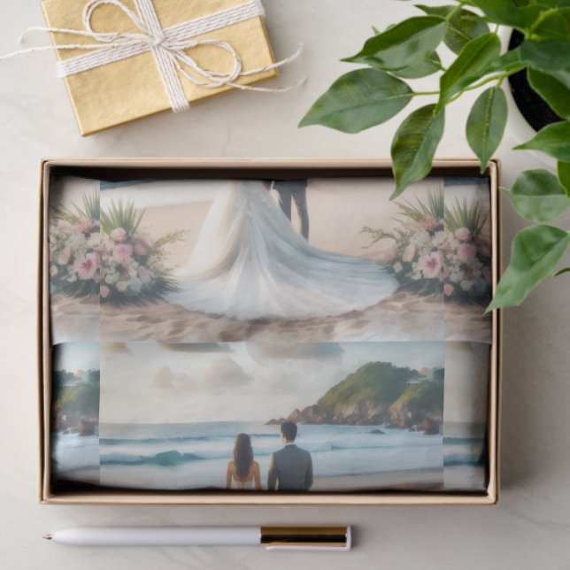 Papel De Seda Wedding Beach Couple (Regalo )