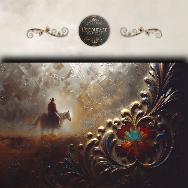 Papel De Seda Western Cowboy Rider Ornate Art Decoupage (Western Cowboy Rider Ornate Art Decoupage Tissue Paper)