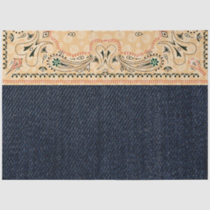 Papel De Seda Western Paisley Gold Bandana Print Denim Decoupage