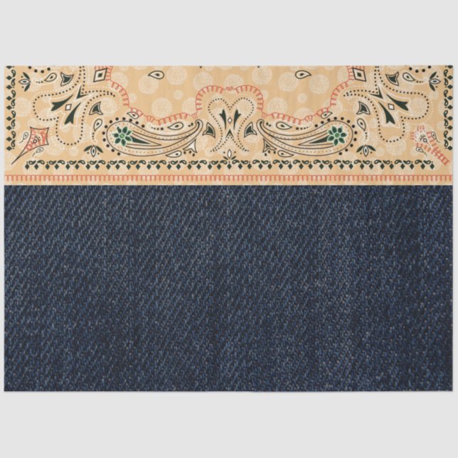 Papel De Seda Western Paisley Gold Bandana Print Denim Decoupage (Anverso)