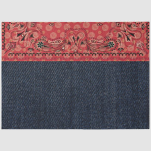 Papel De Seda Western Paisley Red Bandana Print Denim Decoupage