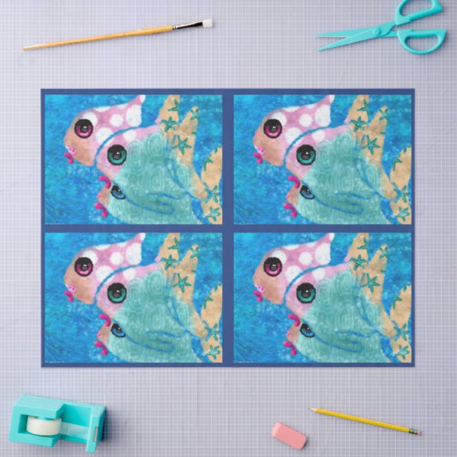 Papel De Seda Whimsical Abstract Fish Nautical Coastal Decoupage (Artesanía)