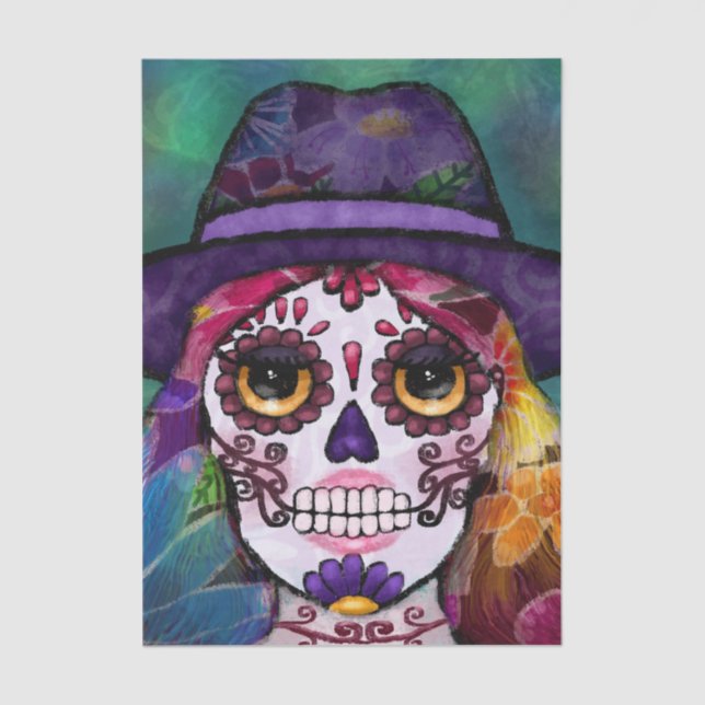 Papel De Seda Whimsical Abstract Hippie Sugar Skull Decoupage (Anverso)