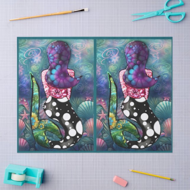 Papel De Seda Whimsical Abstract Mermaid Nautical Teal Decoupage (Artesanía)