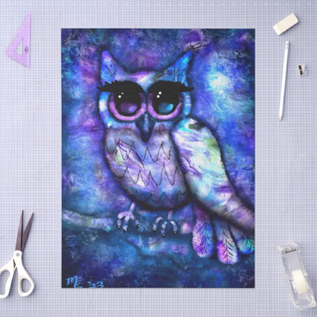 Papel De Seda Whimsical Abstract Owl Big Eyed Decoupage (Artesanía)