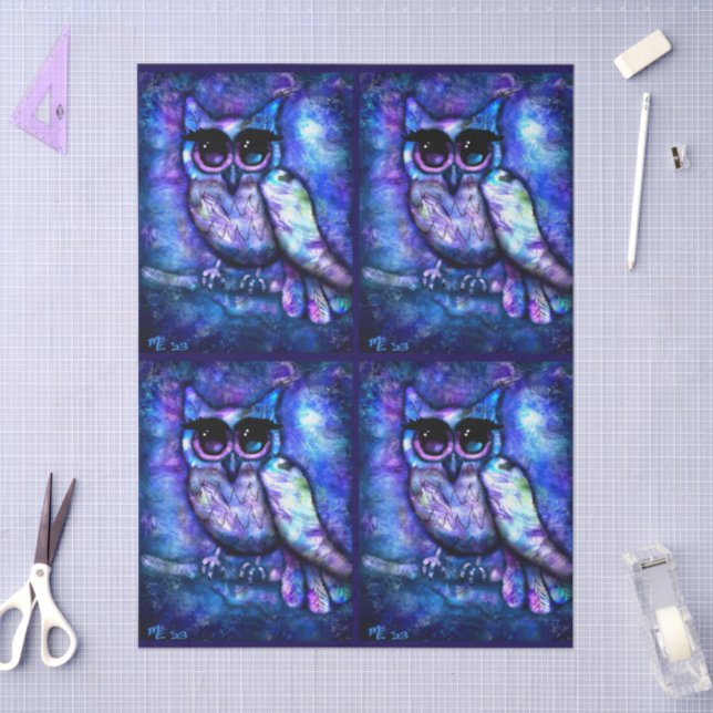Papel De Seda Whimsical Abstract Owl Big Eyed Decoupage (Artesanía)