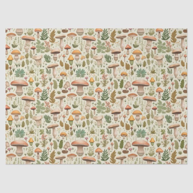 Papel De Seda Whimsical Autumn Mushroom Forest Seamless Pattern (Anverso)