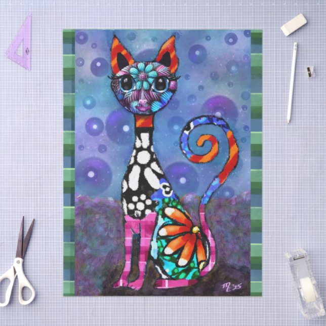 Papel De Seda Whimsical Big-Eyed Funky Kitty Cat Decoupage (Artesanía)
