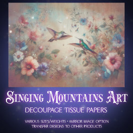 Papel De Seda Whimsical Boho Hummingbirds & Flowers Decoupage