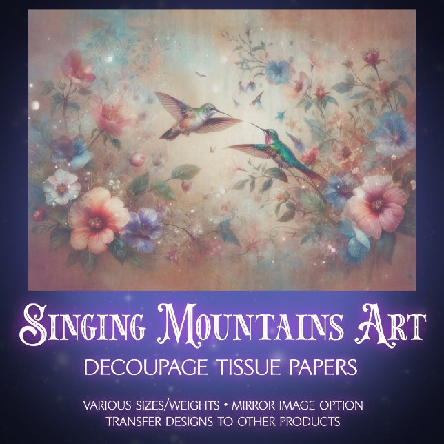 Papel De Seda Whimsical Boho Hummingbirds & Flowers Decoupage (Subido por el creador)