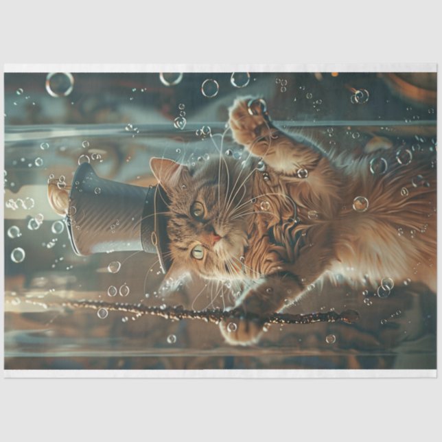Papel De Seda Whimsical Bubbly Kitten Decoupage (Anverso)