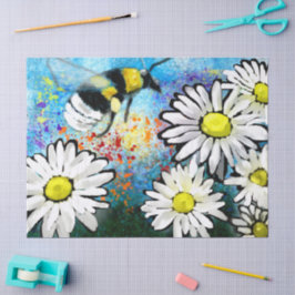 Papel De Seda Whimsical Bumble Bee Daisies Floral Decoupage