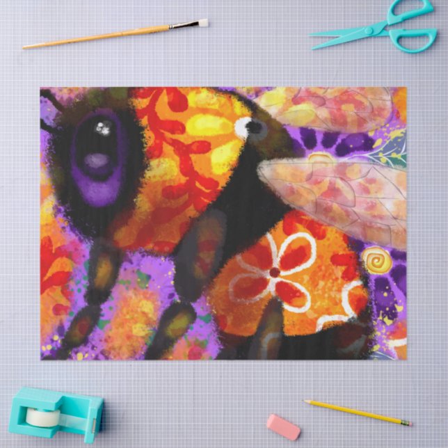 Papel De Seda Whimsical Bumble Bee Purple Naranja Decoupage (Artesanía)