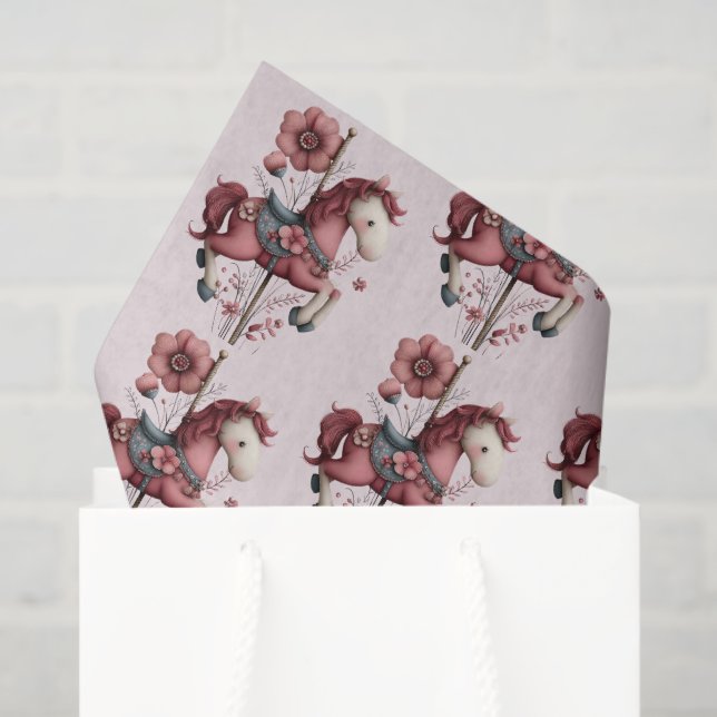 Papel De Seda Whimsical Carousel Horse Image Pattern (Bolsa de regalo)