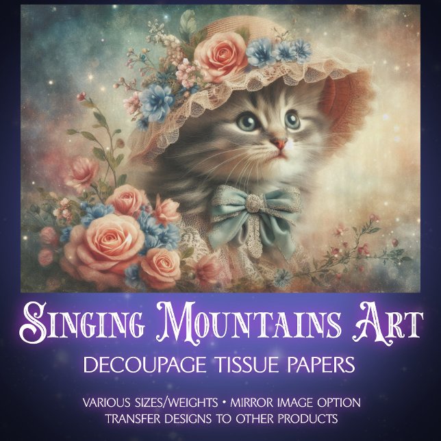 Papel De Seda Whimsical Cat In Floral Hat Decoupage  (Subido por el creador)