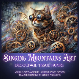 Papel De Seda Whimsical Cat Steampunk Galaxy Quest Decoupage