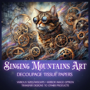 Papel De Seda Whimsical Cat Steampunk Galaxy Quest Decoupage