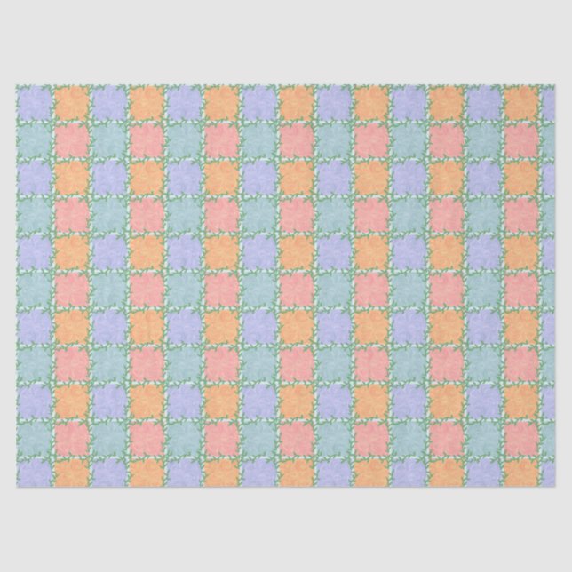 Papel De Seda Whimsical Checkered Tile con vides de leafy (Anverso)