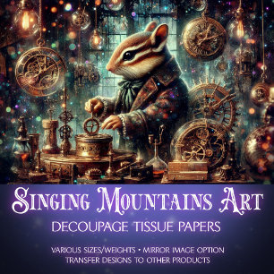 Papel De Seda Whimsical Chipmunk Clockwork Steampunk Decoupage