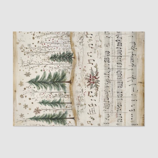 Papel De Seda Whimsical Christmas Forest with Sheet Music (Anverso)