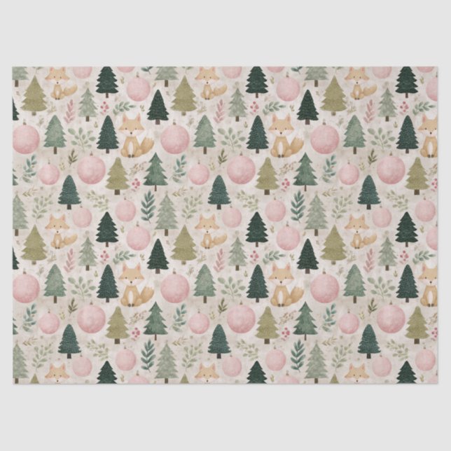 Papel De Seda Whimsical Christmas Tree with Winter Fox Pastel (Anverso)