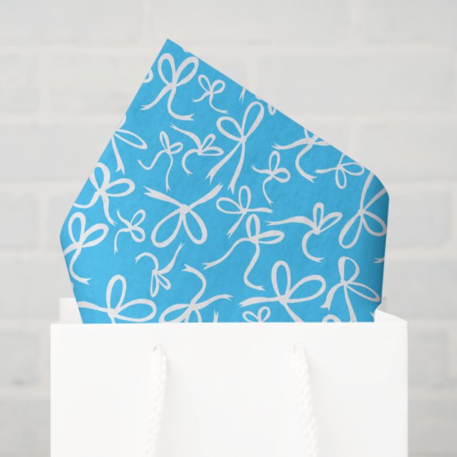 Papel De Seda Whimsical Cute Blue White Bows Pattern Girly Gift  (Bolsa de regalo)
