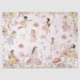 Papel De Seda Whimsical Cute Fairies Wildflower Garden Meadow