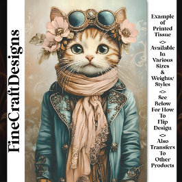 Papel De Seda Whimsical Cute Steampunk Cat + Scarf BH2 Decoupage