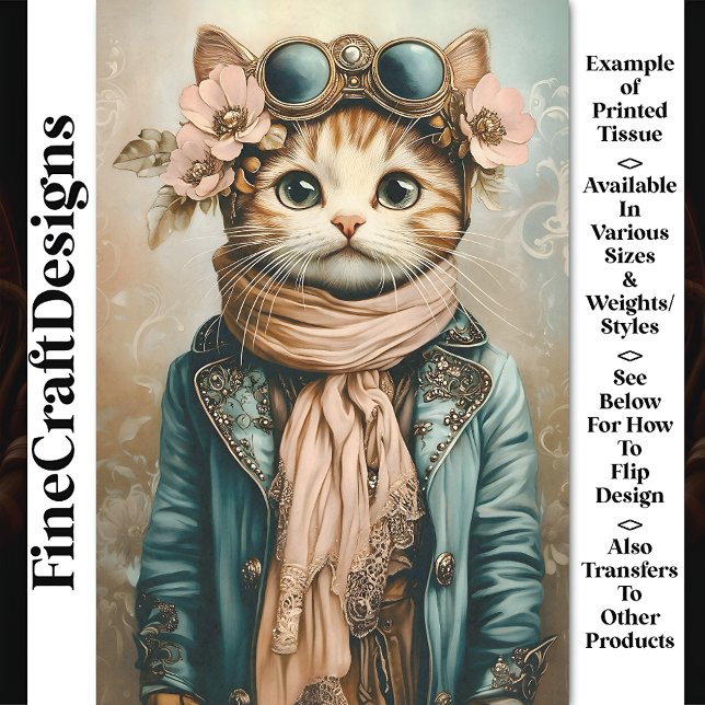 Papel De Seda Whimsical Cute Steampunk Cat + Scarf BH2 Decoupage (Subido por el creador)