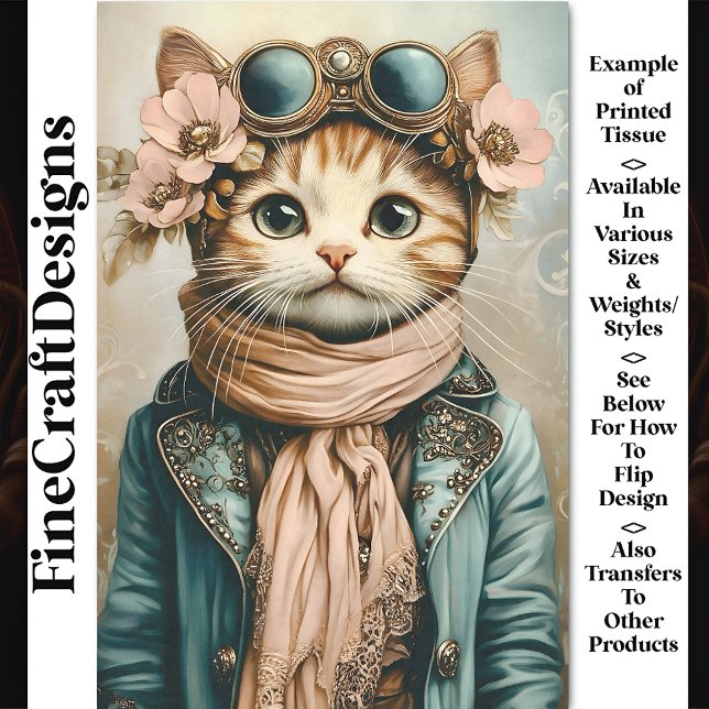 Papel De Seda Whimsical Cute Steampunk Cat + Scarf BH3 Decoupage (Subido por el creador)