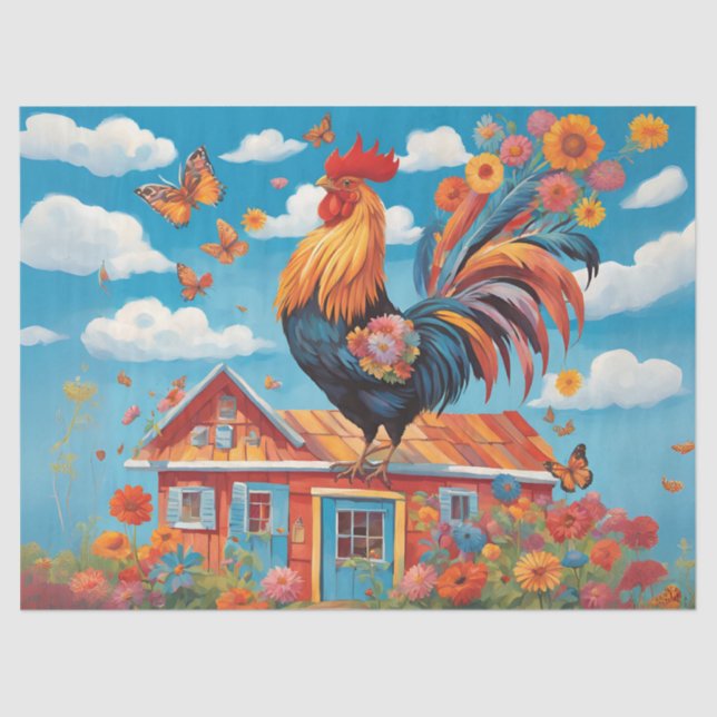 Papel De Seda Whimsical Farmhouse Rooster (Anverso)