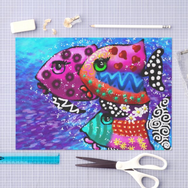 Papel De Seda Whimsical Fish Trio Funky Decoupage (Artesanía)