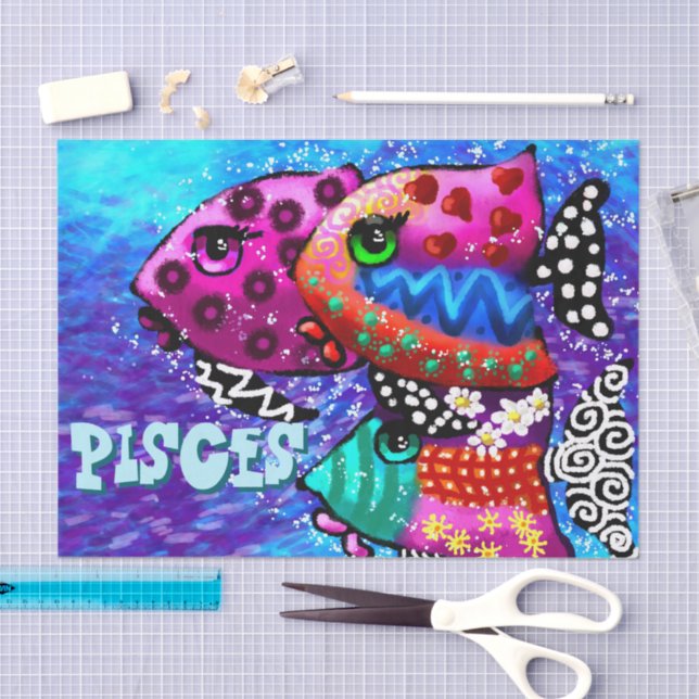 Papel De Seda Whimsical Fish Trio Pisce Decoupage Personalizada (Artesanía)