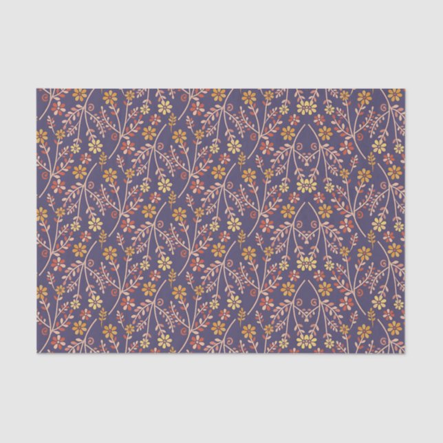Papel De Seda Whimsical Floral Design with Vines on Purple Back (Anverso)