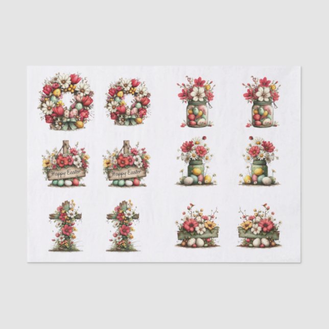 Papel De Seda Whimsical Floral Easter for  Shells  Decoupage (Anverso)