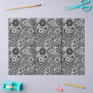 Papel De Seda Whimsical Floral Grayscale Black White Decoupage