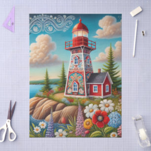 Papel De Seda Whimsical Floral Lighthouse Nautical Decoupage