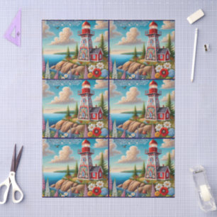 Papel De Seda Whimsical Floral Lighthouse Nautical Decoupage