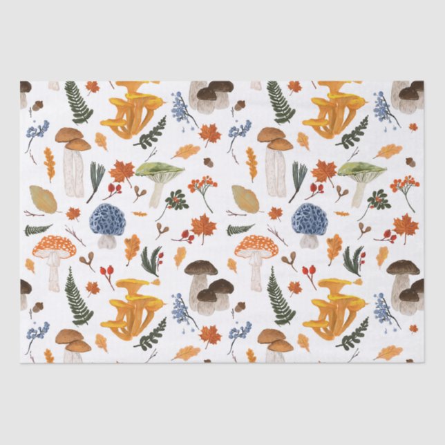 Papel De Seda Whimsical Forest Mushrooms Watercolor (Anverso)