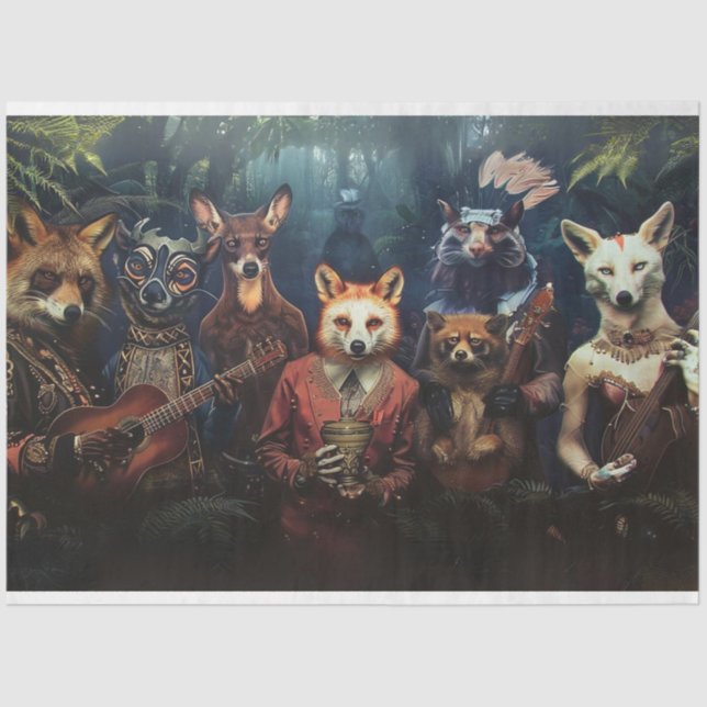 Papel De Seda Whimsical Fox Musical Maestro Decoupage (Anverso)