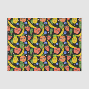 Papel De Seda Whimsical Funny Fruit Salsa Patrón Negro