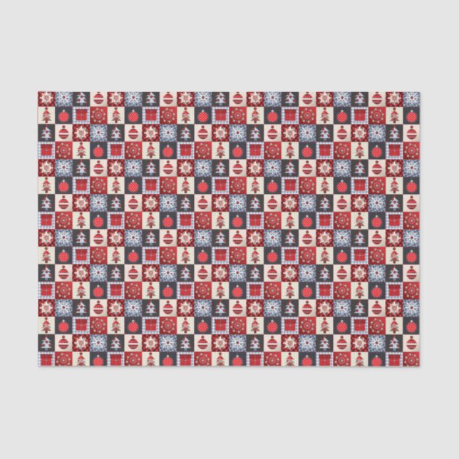 Papel De Seda Whimsical Gingham Navidades Patchwork Quilt (Anverso)